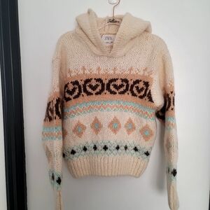 Zara Girls Patterned Wool Blend Knit Hoodie | Size 9-10